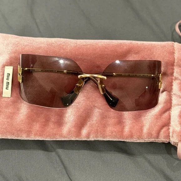 MIUMIU Gold and Brown Sunglasses Modern Rimless Design - Picture 7 of 9
